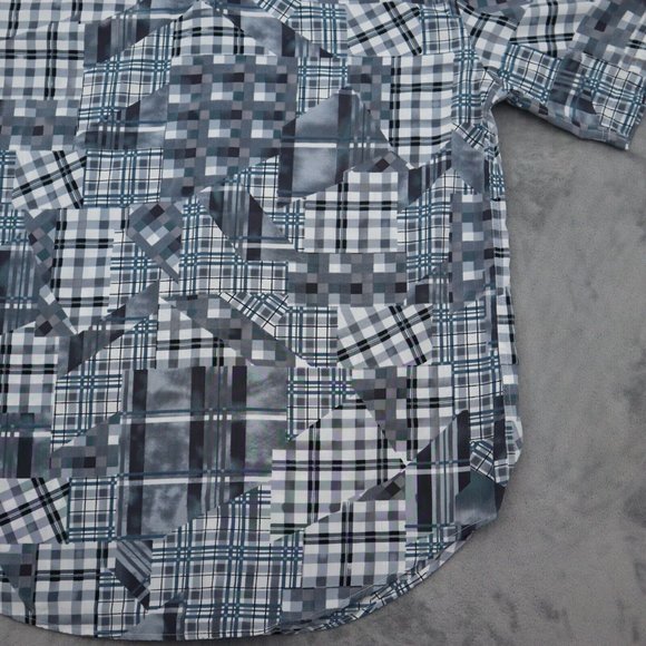 VO5 Shirt Mens L Gray Geometric Cinco En Todo Button Up Short Sleeve Collared - Picture 14 of 15